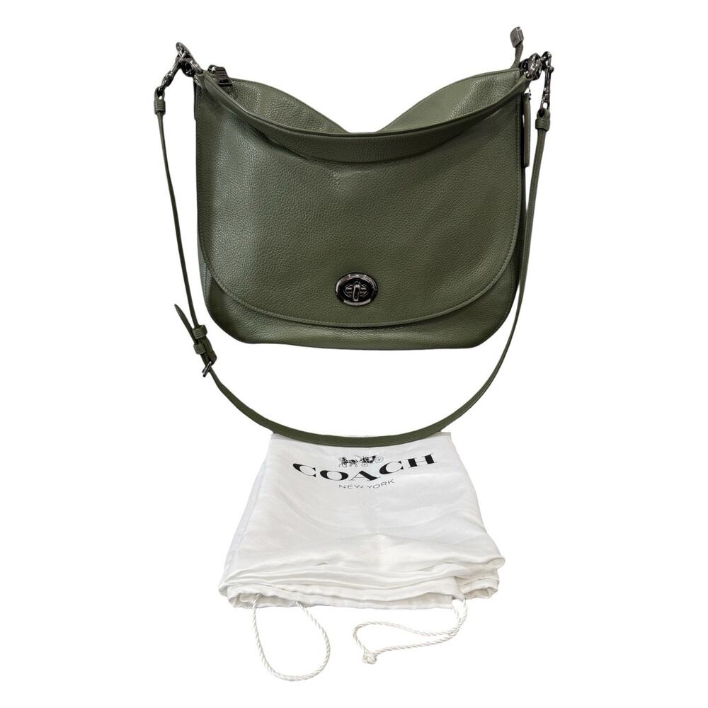 Coach 36762 Olive Pebbled Leather Hobo Crossbody Bag Gunmetal Turnlock Dust Bag - Picture 5 of 16